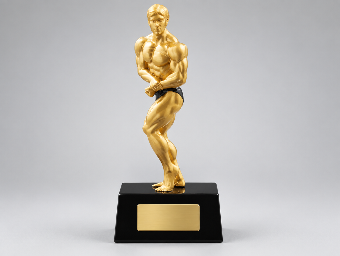 Bodybuilding Trophäe Resin 12,6 cm Gold auf schwarzem Sockel mit Gravurschild – Modell 39783