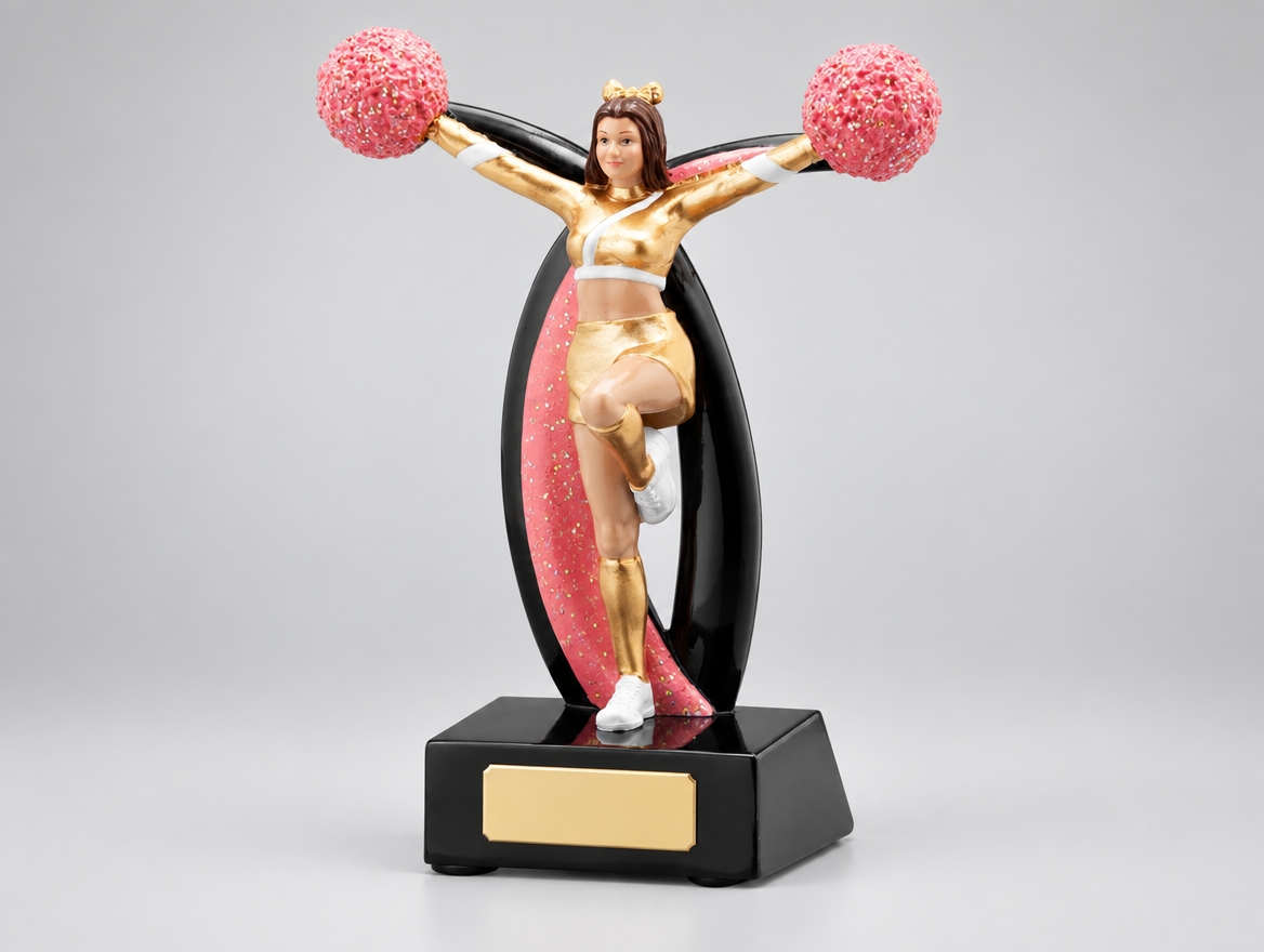Cheerleader Trophäe Resin 13 cm mit Gravurschild am Sockel – Modell 39779