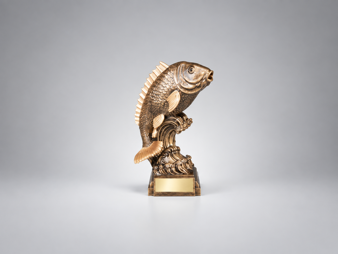 Angel Trophäe Resin – Fisch auf Sockel 26 cm mit Gravurschild, Modell 39730