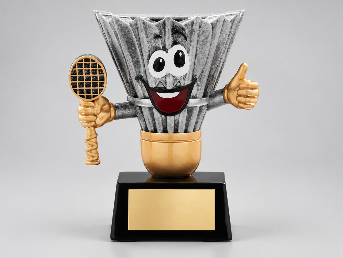 Badminton Trophäe Resin 11,2 cm mit Gravurschild, Modell 39780