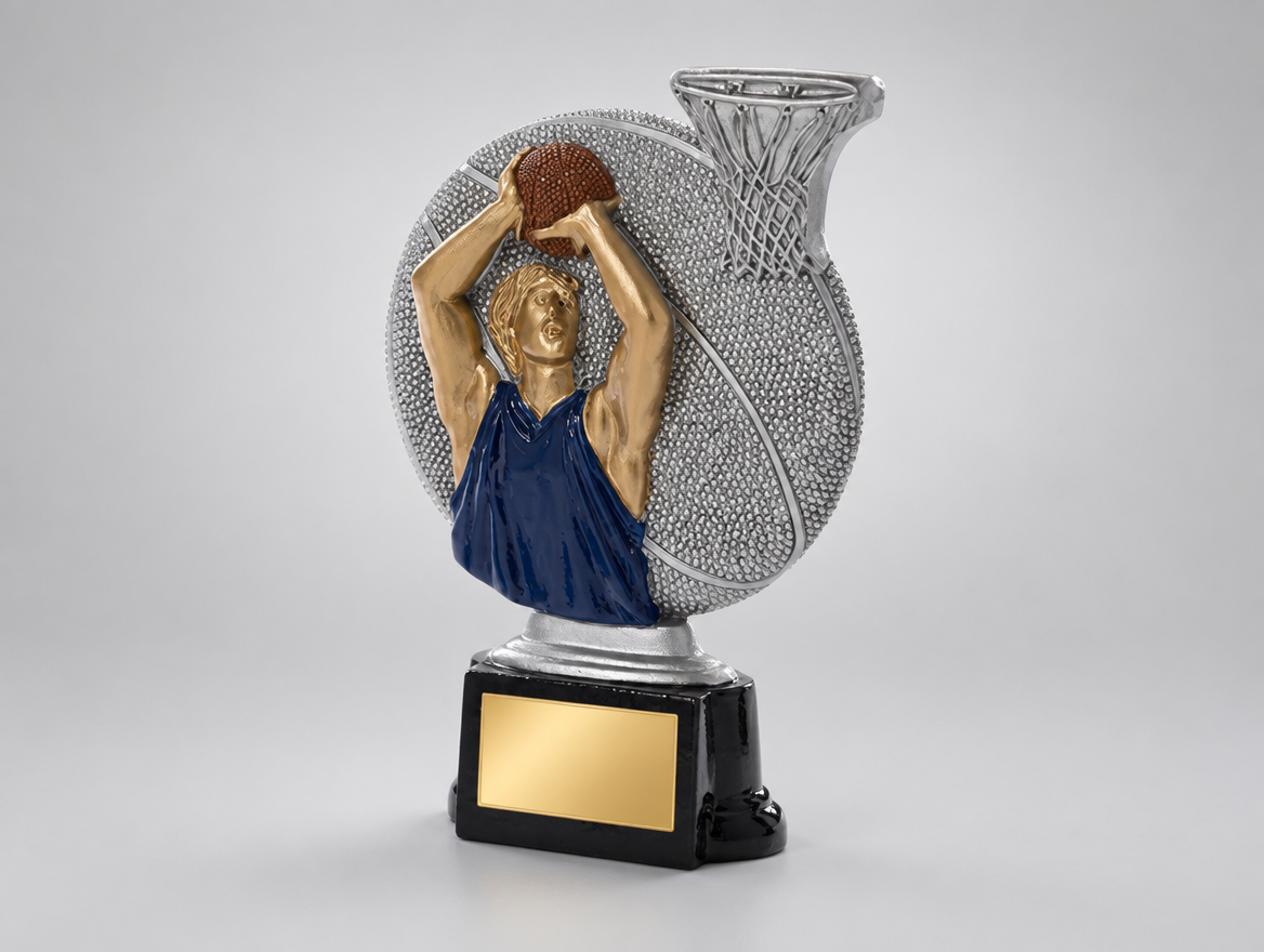 Basketball Trophäe Resin 18 cm mit Gravurschild, Modell 39158