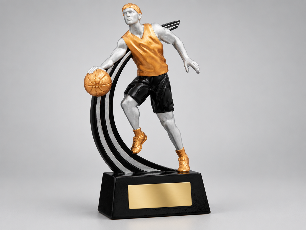Basketball Trophäe Resin 12,3 cm mit Gravurschild, Modell 39887