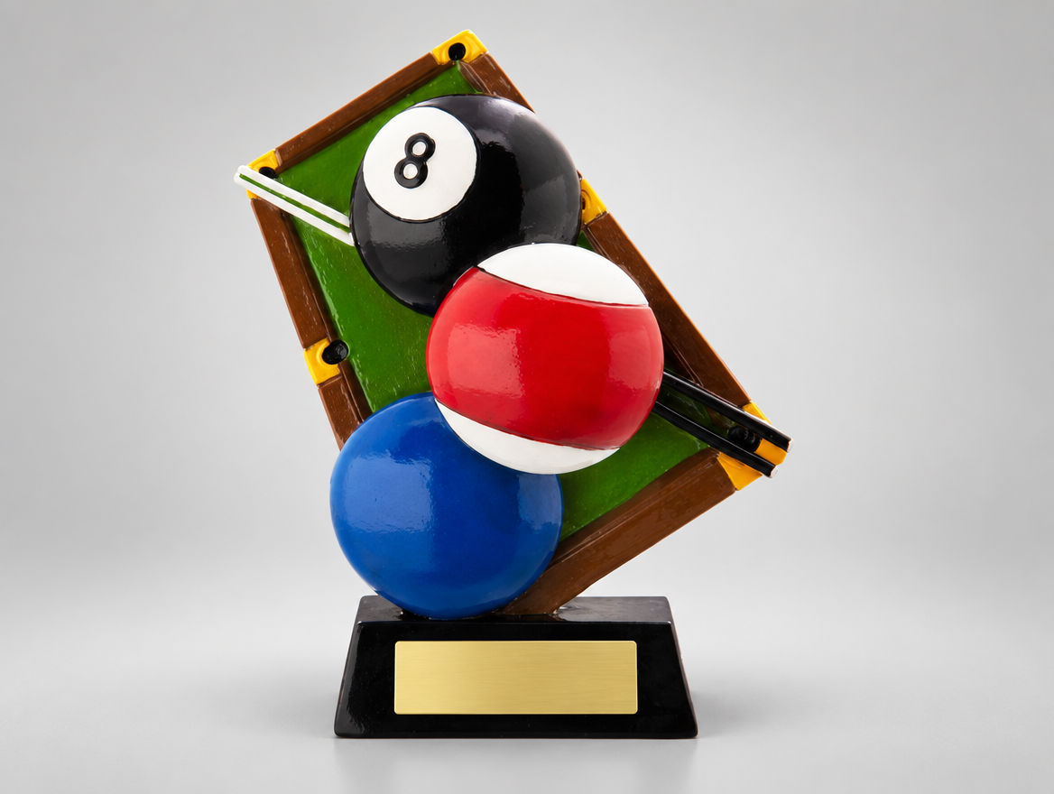 Billard Trophäe Resin 12,7 cm mit Gravurschild, Modell 39776