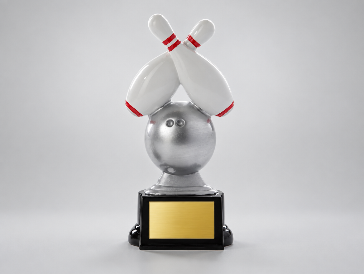 Bowling Trophäe Resin 16 cm mit Gravurschild, Modell 39111
