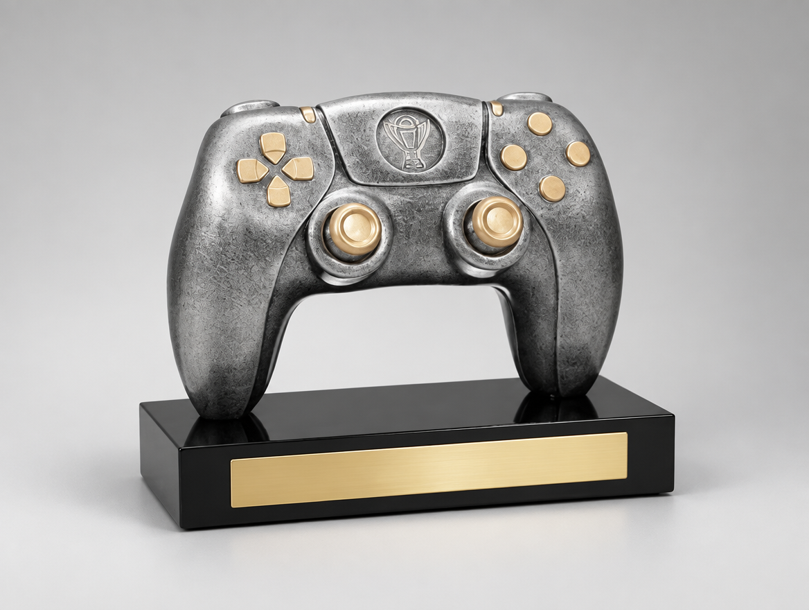 Gaming Controller Trophäe Resin 15 cm mit Gravurschild, Modell 39677