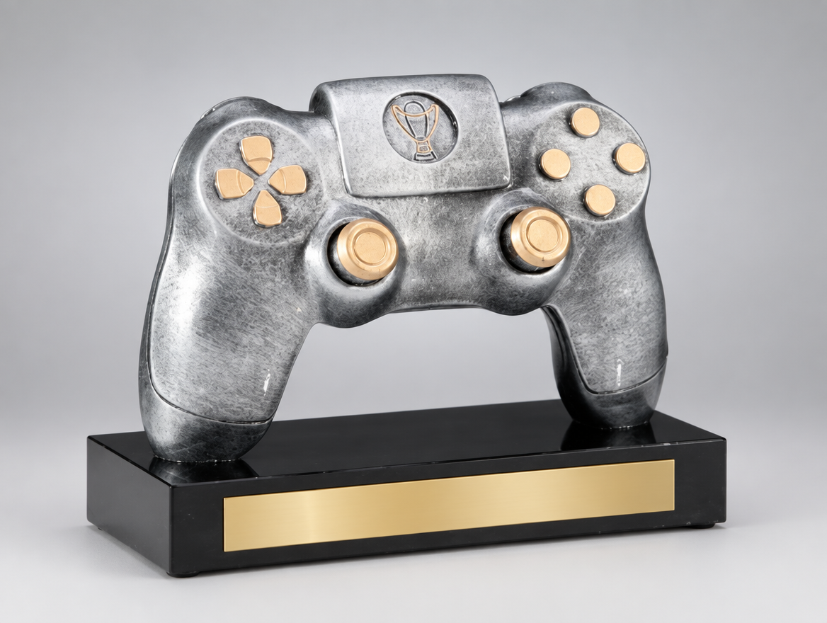 Gaming Controller Trophäe Resin 15 cm auf breitem Sockel, Modell 39676