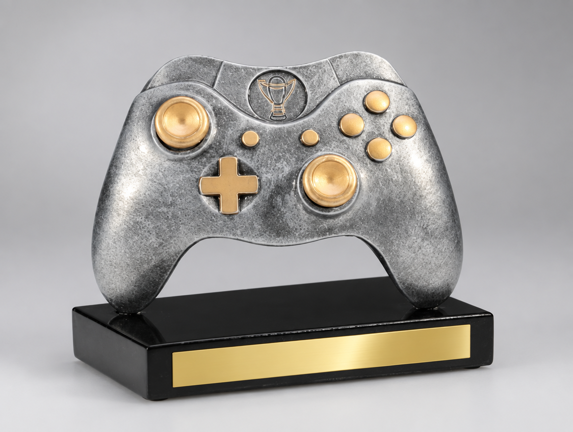 Gaming Controller Trophäe Resin 14 cm mit Gravurschild, Modell 39675