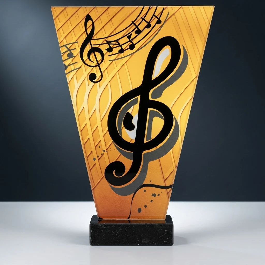 Monochrom Glastrophäe auf Marmorsockel Musik (07-VL1_MUS_BK)