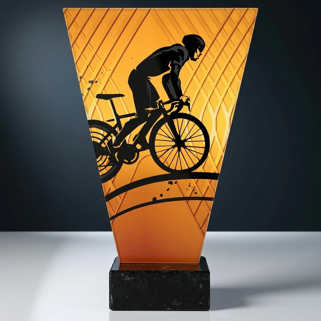 Monochrom Glastrophäe auf Marmorsockel Radsport SZOSOWE (07-VL1_CYC_BK)