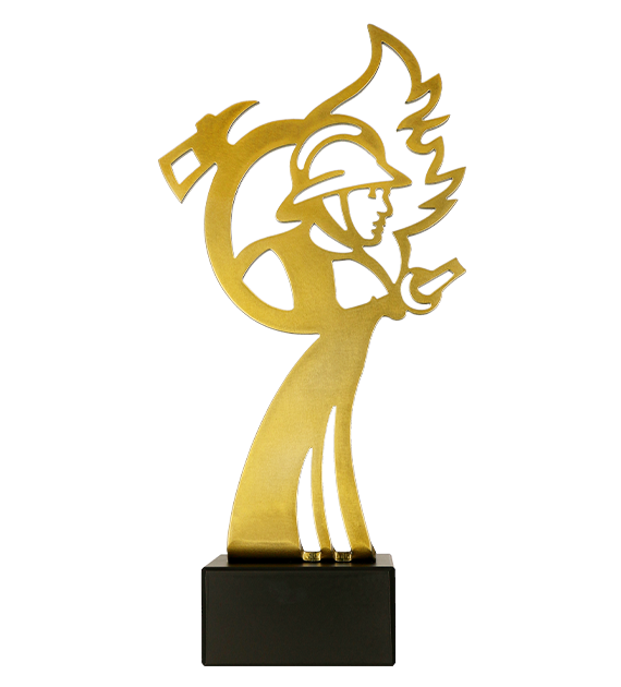Metalltrophäe auf Marmorsockel Feuerwehr