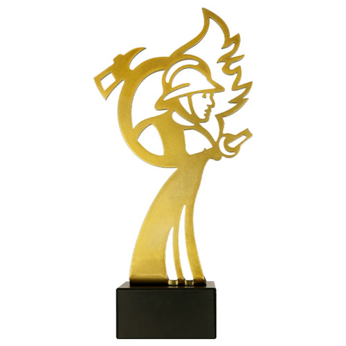 Metalltrophäe auf Marmorsockel Feuerwehr (07-BL_FIR)