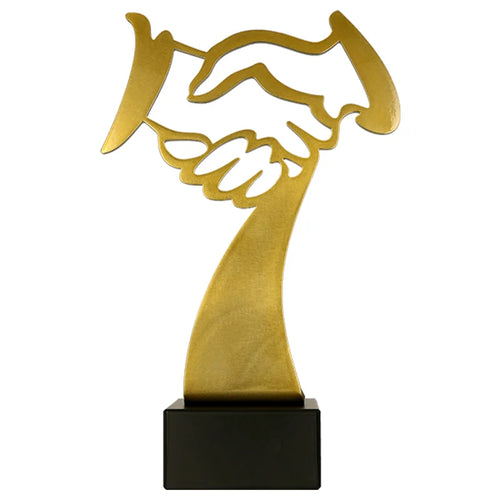 Metalltrophäe auf Marmorsockel Handschlag (07-BL_HUG)