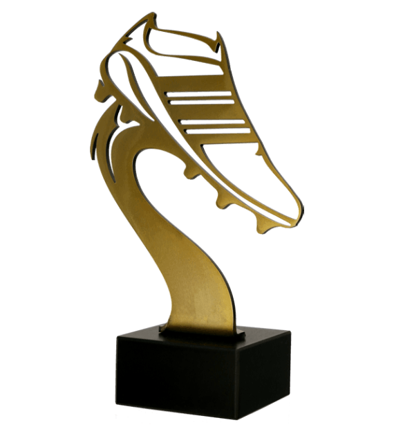 Metalltrophäe auf Marmorsockel Fußball