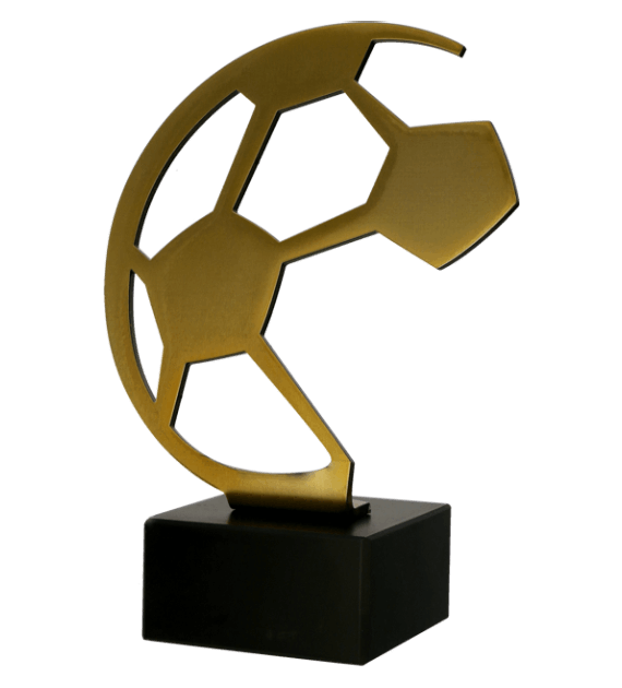 Metalltrophäe auf Marmorsockel Fußball