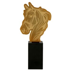 Metalltrophäe auf Marmorsockel Pferdekopf