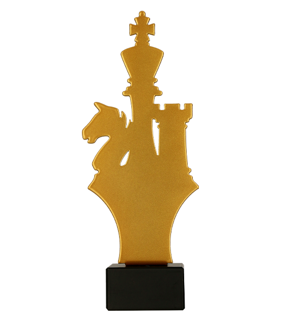 Metalltrophäe auf Marmorsockel Schach