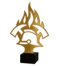 Metalltrophäe auf Marmorsockel Feuerwehr insygnia