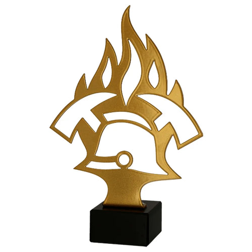 Metalltrophäe auf Marmorsockel Feuerwehr Abzeichen (07-ML_FIR1)