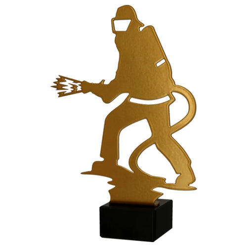 Metalltrophäe auf Marmorsockel Feuerwehr Feuerwehrmann mit Schlauch (07-ML_FIR2)