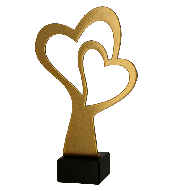 Metalltrophäe auf Marmorsockel Herz