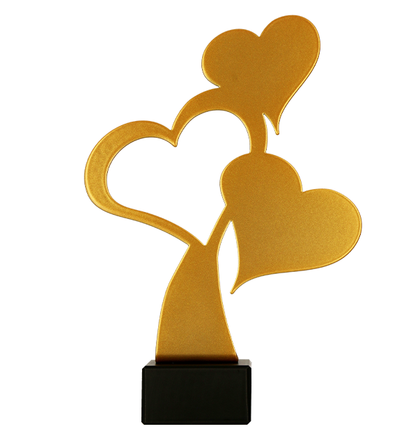 Metalltrophäe auf Marmorsockel Herz x3