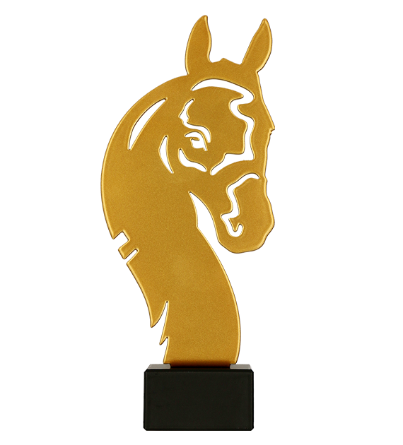 Metalltrophäe auf Marmorsockel Reitsport