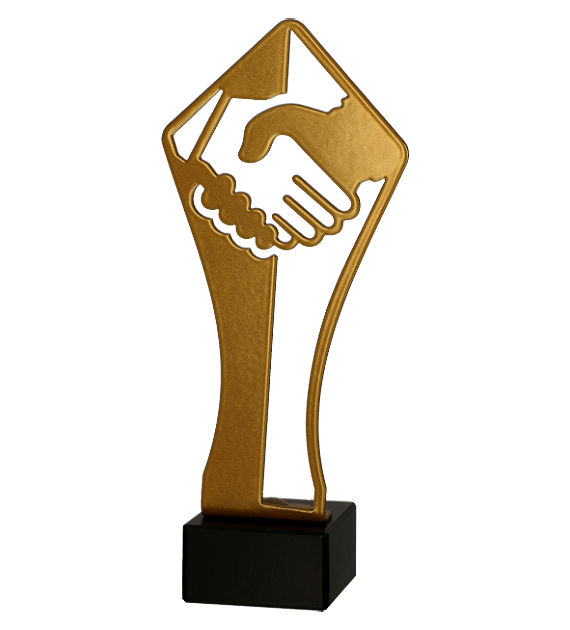 Metalltrophäe auf Marmorsockel Handschlag