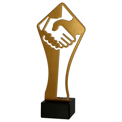 Metalltrophäe auf Marmorsockel Handschlag (07-ML_HUG)
