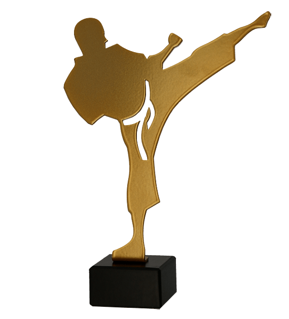 Metalltrophäe auf Marmorsockel Karate Karateka