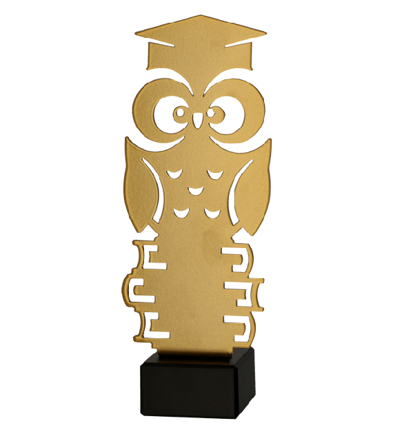Metalltrophäe auf Marmorsockel Szkolnictwo Eule