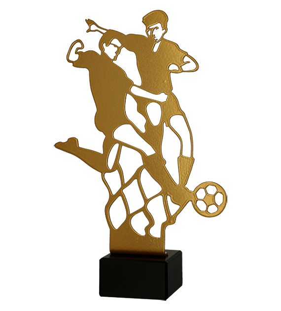 Metalltrophäe auf Marmorsockel Fußball