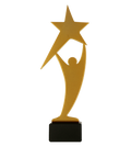 Metalltrophäe auf Marmorsockel Mensch + Stern
