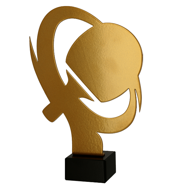 Metalltrophäe auf Marmorsockel Tischtennis Schläger und Ball
