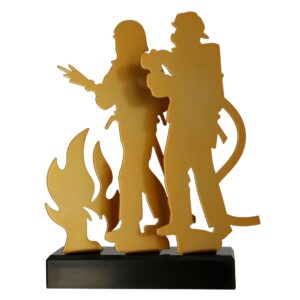 Metalltrophäe auf Marmorsockel Feuerwehr