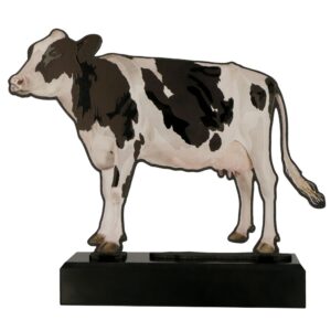 Metalltrophäe auf Marmorsockel Kuh