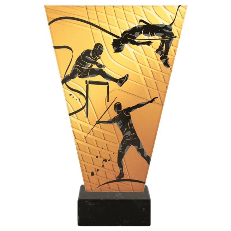 Monochrom Glastrophäe auf Marmorsockel Leichtathletik (07-VL1_ATH_BK)