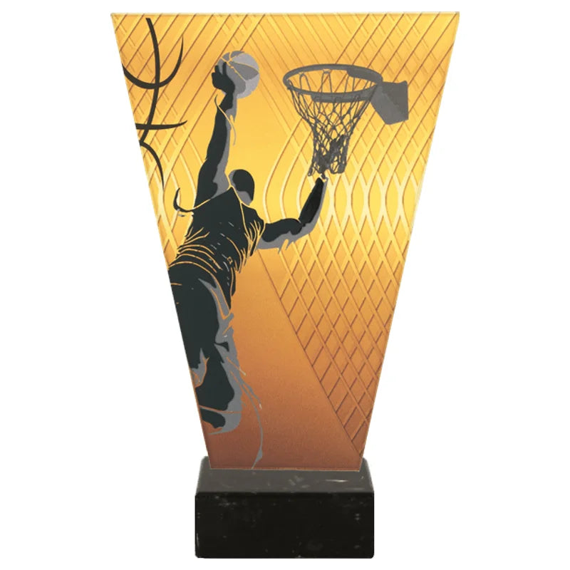 Monochrom Glastrophäe auf Marmorsockel Basketball (07-VL1_BAS_BK)
