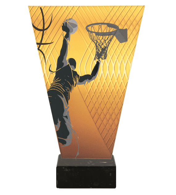 Monochrom Glastrophäe auf Marmorsockel Basketball