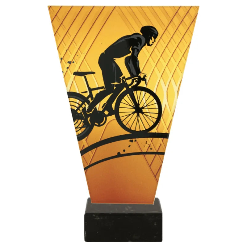 Monochrom Glastrophäe auf Marmorsockel Radsport SZOSOWE (07-VL1_CYC_BK)