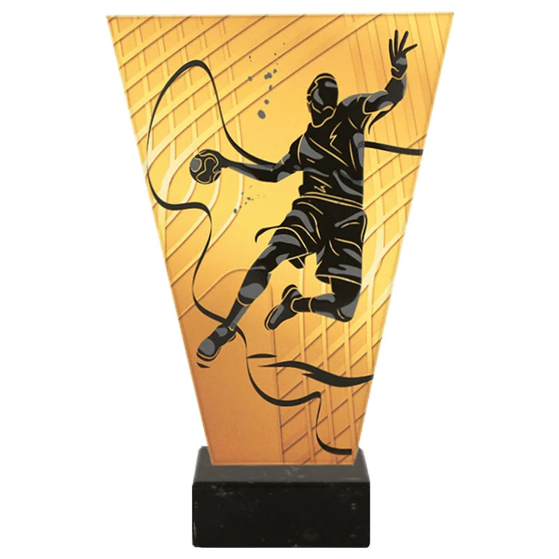 Monochrom Glastrophäe auf Marmorsockel Handball (07-VL1_HAN_BK)