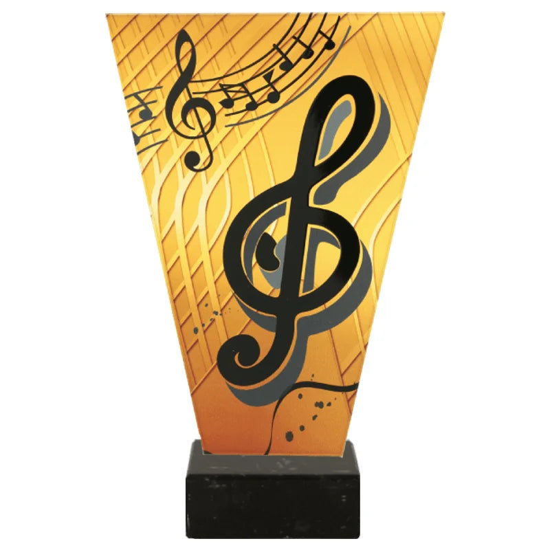 Monochrom Glastrophäe auf Marmorsockel Musik (07-VL1_MUS_BK)