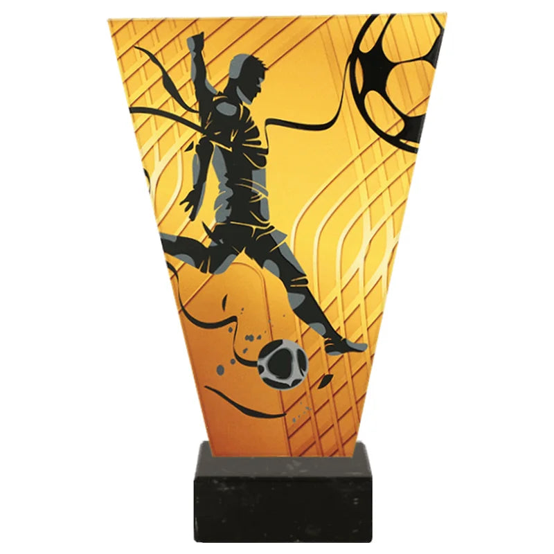 Monochrom Glastrophäe auf Marmorsockel Fußball Fußballspieler (07-VL1_SOC1_BK)