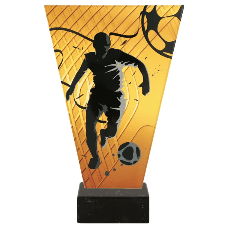Monochrom Glastrophäe auf Marmorsockel Fußball Fußballspieler (07-VL1_SOC2_BK)