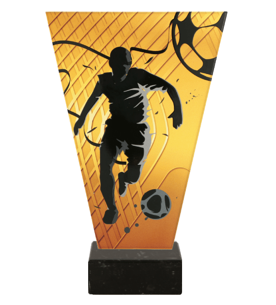 Monochrom Glastrophäe auf Marmorsockel Fußball Fußballspieler