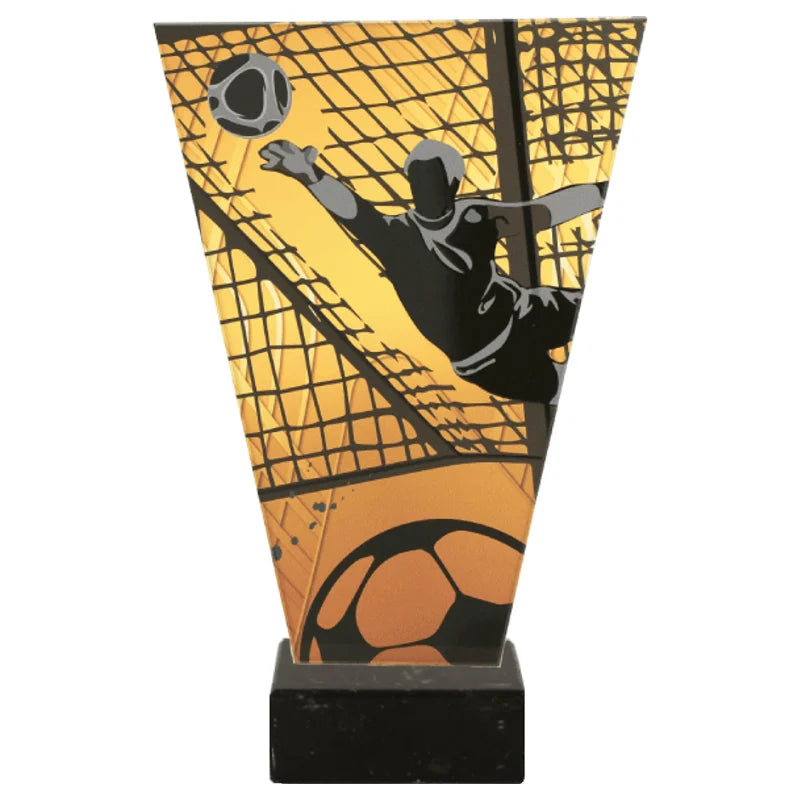 Monochrom Glastrophäe auf Marmorsockel Fußball Torwart (07-VL1_SOC4_BK)