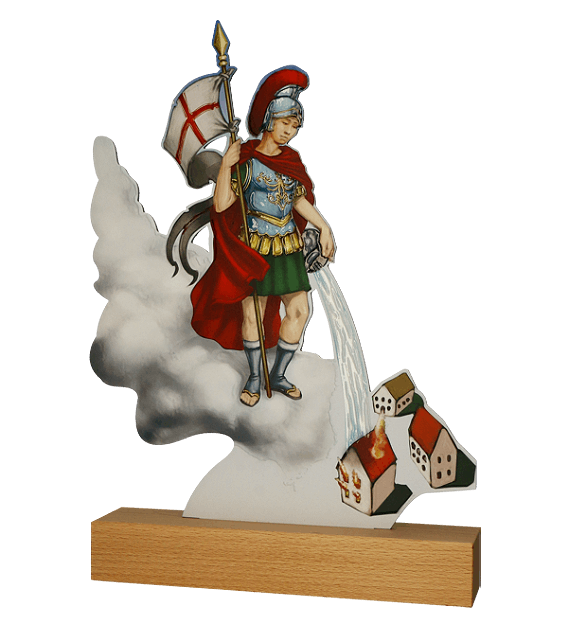 Metalltrophäe auf Holzsockel Feuerwehr