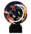 Metalltrophäe auf Marmorsockel Feuerwehr