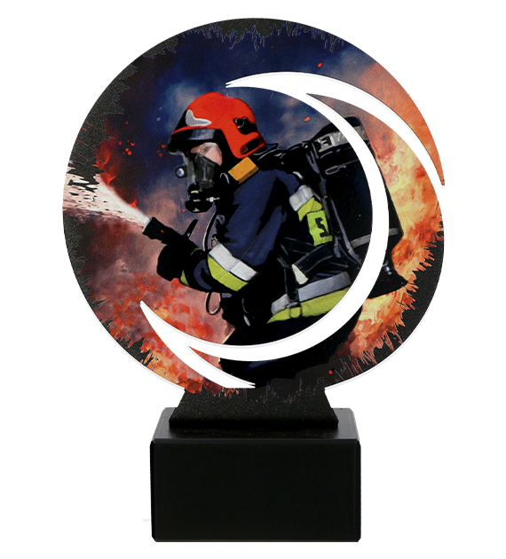 Metalltrophäe auf Marmorsockel Feuerwehr