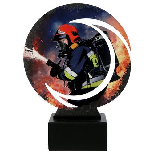 Metalltrophäe auf Marmorsockel Feuerwehr (07-WR_FIR)