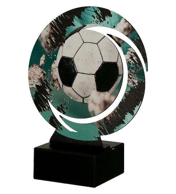 Metalltrophäe auf Marmorsockel Fußball